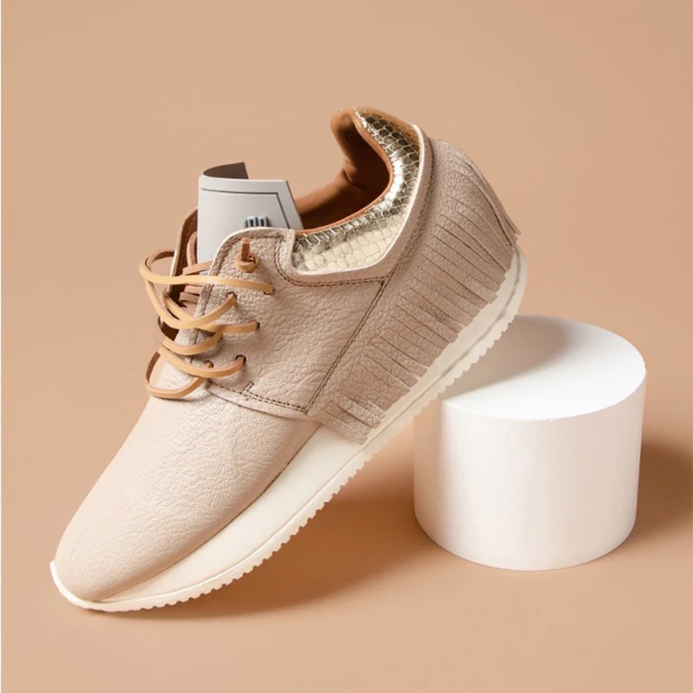 Esseutesse Leather Fringe Sneakers in Color Sand